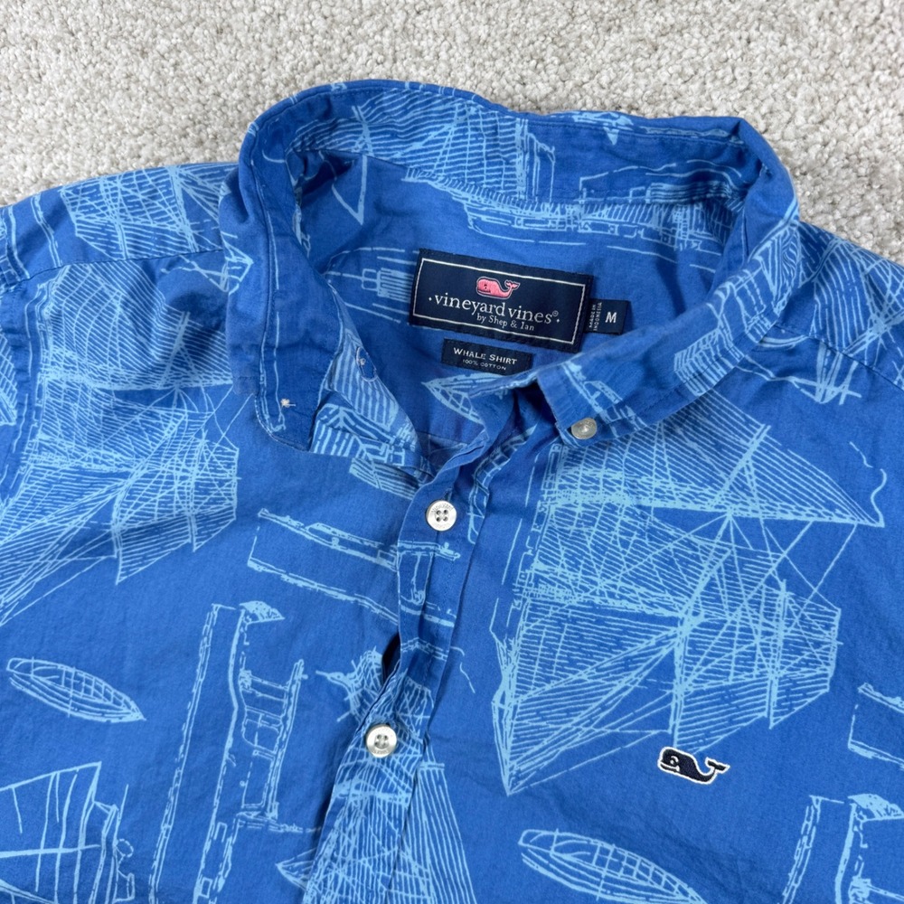 Vineyard Vines Button Down Shirt Mens Medium Blue Nautical Sailboat Whale Shirt
